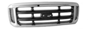 fitrite auto parts new grille for 1999-2004 ford pickup ford superduty, made of plastic, chrome surround with matte finish bars fo1200359 1c3z8200baa