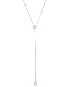 kendra scott claudia lariat necklace for women, fashion jewelry, rhodium-plated, iridescent drusy