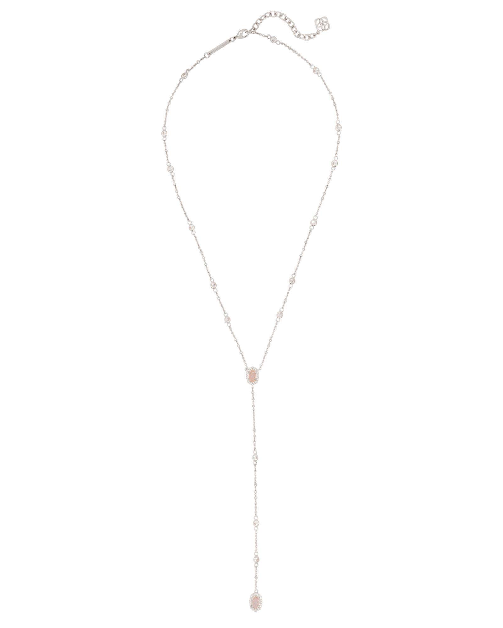 Kendra Scott Claudia Lariat Necklace for Women, Fashion Jewelry, Rhodium-Plated, Iridescent Drusy