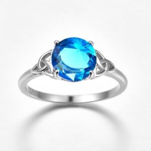 Emsione Created Blue Topaz 925 Sterling Silver Plated CZ Ring for Women