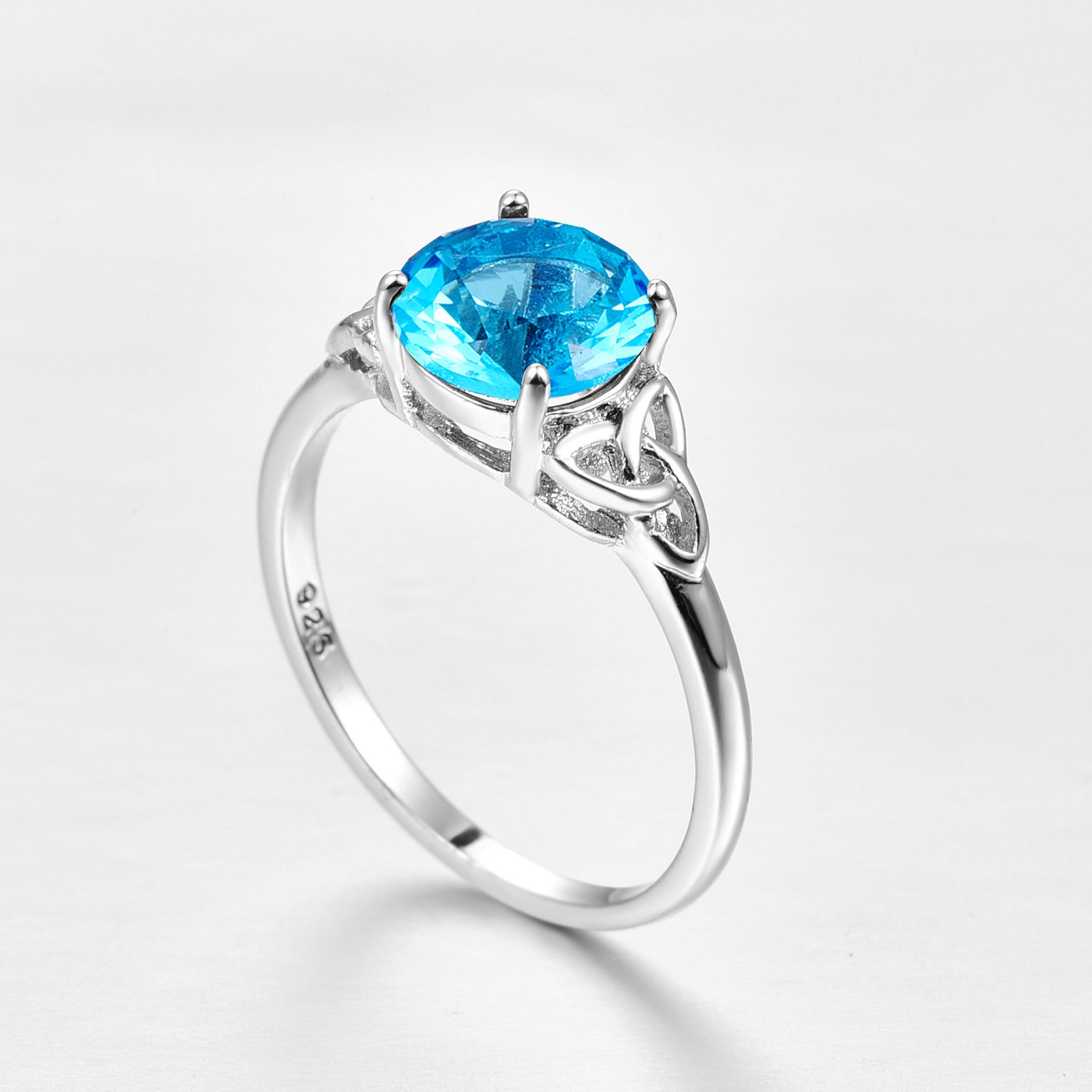 Emsione Created Blue Topaz 925 Sterling Silver Plated CZ Ring for Women