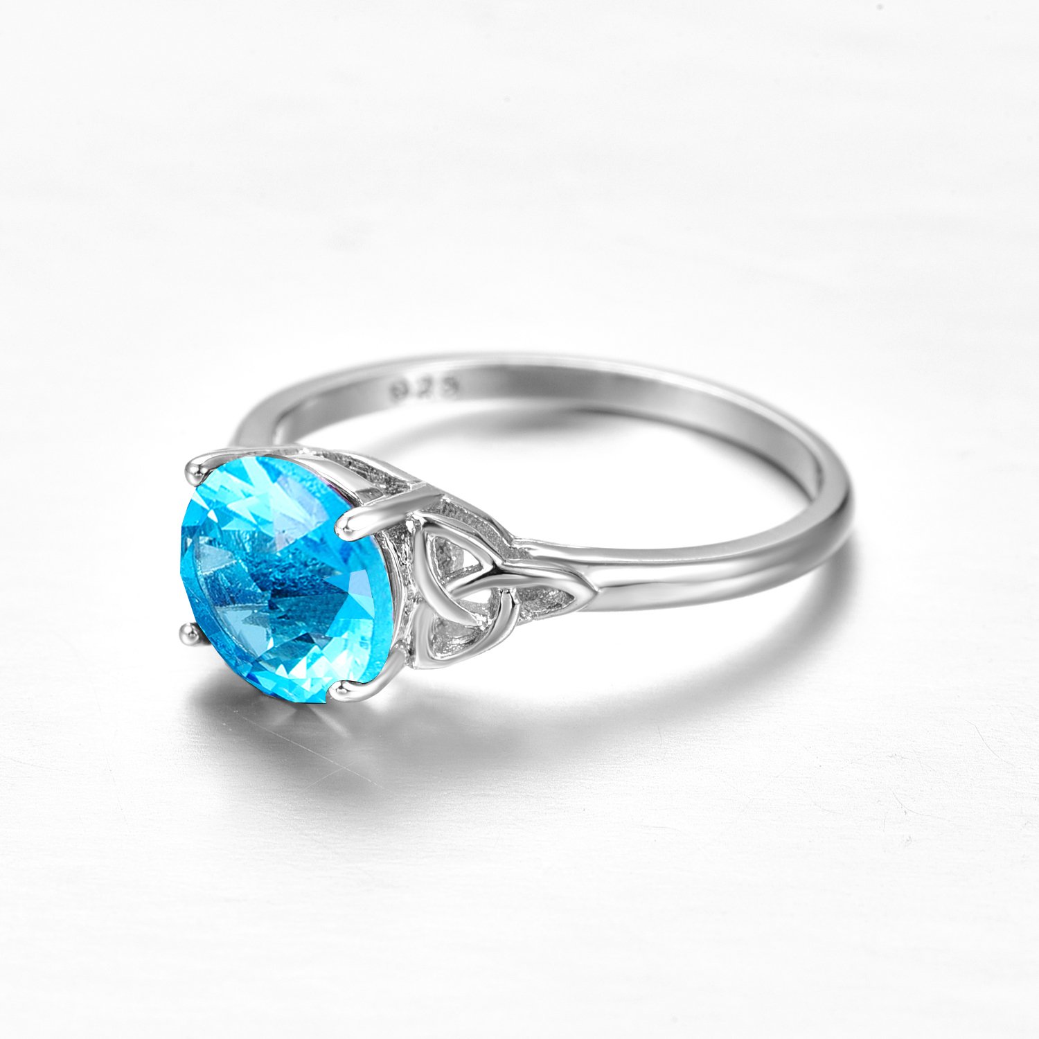 Emsione Created Blue Topaz 925 Sterling Silver Plated CZ Ring for Women