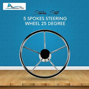 Marine City 304 Stainless Steel Corrosion Resistant 25 Degree 15-1/2 Inches 5 Spokes Polished Steering Wheel for Boat, Yacht (Dia :15-1/2 Inches)