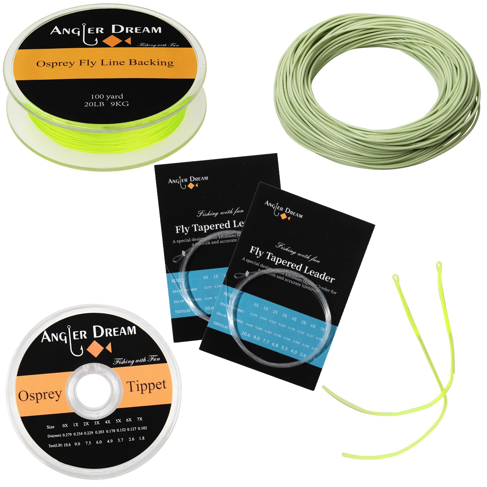 Green Floating 7F WF Fly Fishing Line Kit 7 WT Fly Fishing Line Leader Braided Backing Fish Line