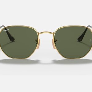 Ray-Ban RB3548N Hexagonal 001 54M Gold/Green Sunglasses for Men For Women (Large)+ BUNDLE with Designer iWear Eyewear Kit