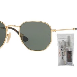 Ray-Ban RB3548N Hexagonal 001 54M Gold/Green Sunglasses for Men For Women (Large)+ BUNDLE with Designer iWear Eyewear Kit