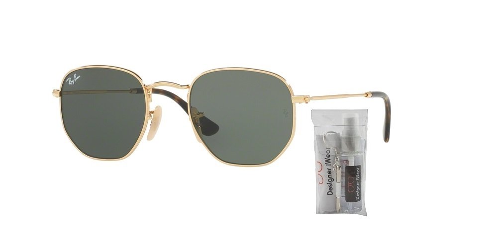 Ray-Ban RB3548N Hexagonal 001 54M Gold/Green Sunglasses for Men For Women (Large)+ BUNDLE with Designer iWear Eyewear Kit