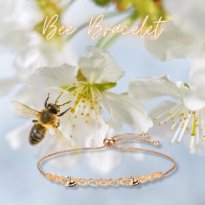 Presentski Bee Honeycomb Bracelet 925 Sterling Silver, Rose Gold Plated Adjustable Jewelry for Women