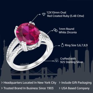 Gem Stone King 925 Sterling Silver Red Created Ruby Ring For Women (5.48 Cttw, Oval 12X10MM, Gemstone July Birthstone, Available In Size 5, 6, 7, 8, 9)