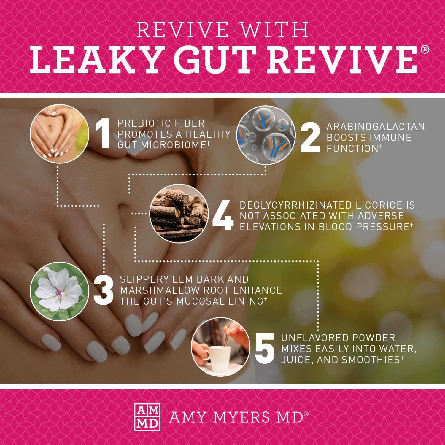 Amy Myers MD Leaky Gut Revive Powder for Leaky Gut Repair -L Glutamine, Slippery Elm -Supports Constipation, Diarrhea, Bloating, Heartburn, SIBO -Licorice & Marshmallow Root - Unflavoured-6.30 Oz