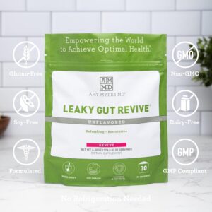 Amy Myers MD Leaky Gut Revive Powder for Leaky Gut Repair -L Glutamine, Slippery Elm -Supports Constipation, Diarrhea, Bloating, Heartburn, SIBO -Licorice & Marshmallow Root - Unflavoured-6.30 Oz