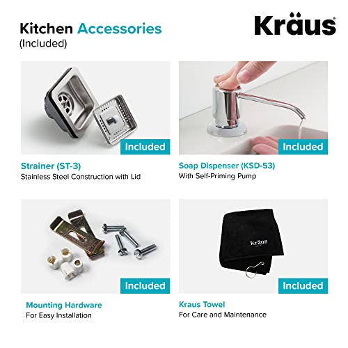 KRAUS 24-inch 18 Gauge Pax Laundry and Utility Sink Combo Set with Bolden 18-inch Kitchen Faucet and Soap Dispenser, Chrome KHU24L-1610-53CH