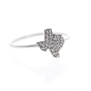 Sparkling Texas Map Ring 10mm Sterling Silver Cubic Zirconia Petite 1mm Band (9)