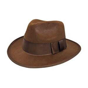 Nicky Bigs Novelties Adult Brown Adventurer Fedora Hat - Mobster Felt Panama Hats - Gatsby Halloween Costume Accessory, Brown, One Size