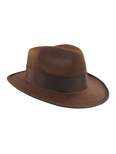 Nicky Bigs Novelties Adult Brown Adventurer Fedora Hat - Mobster Felt Panama Hats - Gatsby Halloween Costume Accessory, Brown, One Size