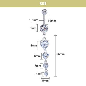 Mutreso Belly Button Ring Heart Zirconia Stones 14G Surgical Steel Dangle Navel Ring Body Piercing