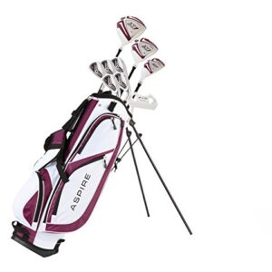 Aspire X1 Ladies Womens Complete Golf Club Set Includes Driver, Fairway, Hybrid, 6-PW Irons, Putter, Stand Bag, 3 H/C's Purple - Regular or Petite Size! (Petite Size -1", Right Handed)