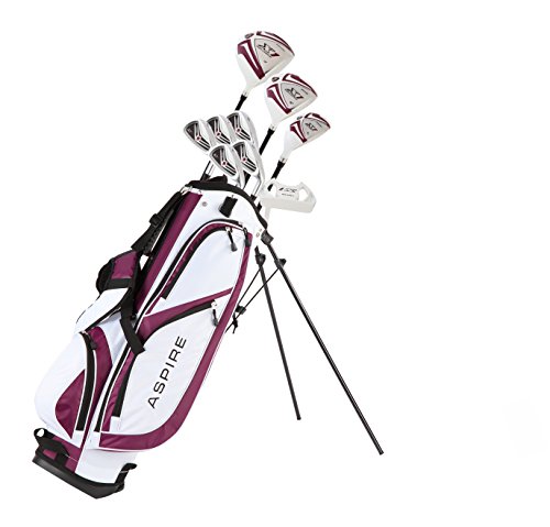 Aspire X1 Ladies Womens Complete Golf Club Set Includes Driver, Fairway, Hybrid, 6-PW Irons, Putter, Stand Bag, 3 H/C's Purple - Regular or Petite Size! (Petite Size -1", Right Handed)