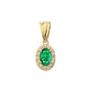 Tiny 10k Yellow Gold Diamond and Genuine Emerald Pendant