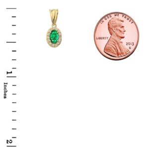 Tiny 10k Yellow Gold Diamond and Genuine Emerald Pendant