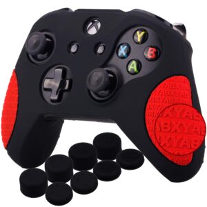 YoRHa Thickened Rubber Silicone Cover Skin Case 3D Letters Massage Grip for Xbox One S/X Controller x 1(Black&Red) with PRO Thumb Grips x 8