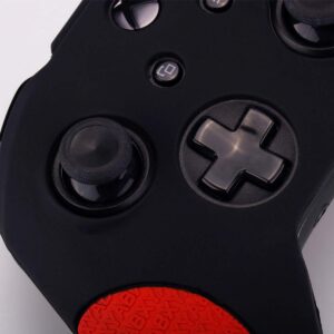 YoRHa Thickened Rubber Silicone Cover Skin Case 3D Letters Massage Grip for Xbox One S/X Controller x 1(Black&Red) with PRO Thumb Grips x 8