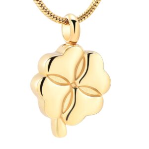 Four Leaf Clover Cremation Jewelry for Ashes for Women Memorial Urn Pendant Necklace Ashes Keepsake Urns (Gold)