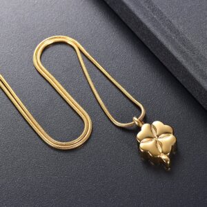 Four Leaf Clover Cremation Jewelry for Ashes for Women Memorial Urn Pendant Necklace Ashes Keepsake Urns (Gold)