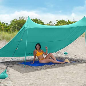 Red Suricata Family Beach Tent & Beach Canopy, UPF50 Sun Beach Shade, Sunshade with 4 Aluminum Poles, 4 Pole Anchors & Sand Shovel, Large & Portable Sun Shelter Tarp (Large, Turquoise)