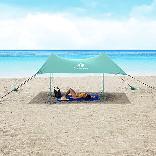 Red Suricata Family Beach Tent & Beach Canopy, UPF50 Sun Beach Shade, Sunshade with 4 Aluminum Poles, 4 Pole Anchors & Sand Shovel, Large & Portable Sun Shelter Tarp (Large, Turquoise)