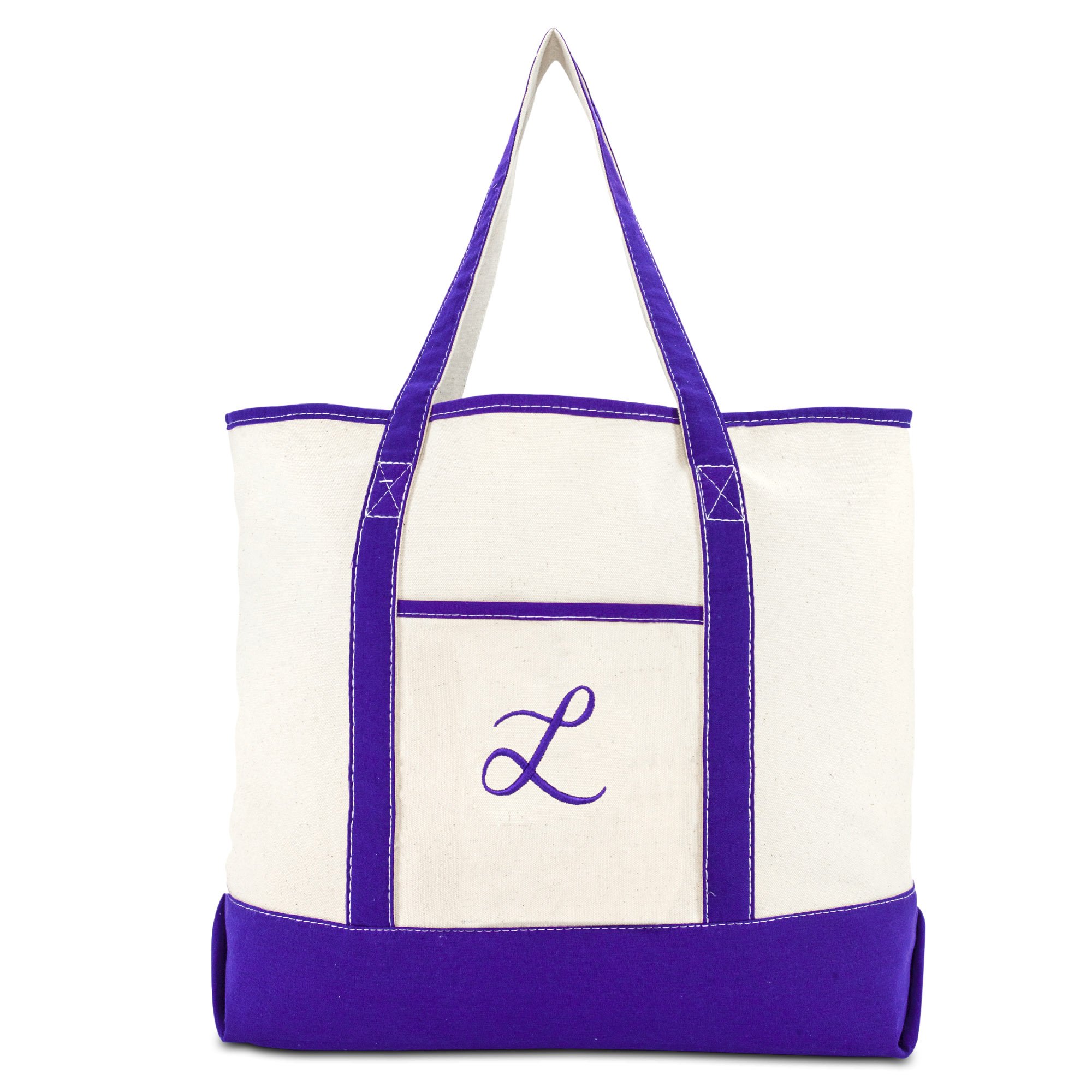 DALIX Women's Canvas Tote Bag Shoulder Bags Open Top Purple Monogram L