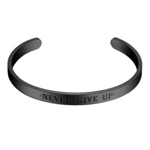 prosteel never give up black bracelet cuff mens inspirational bracelets for women stainless steel cuff bracelet men