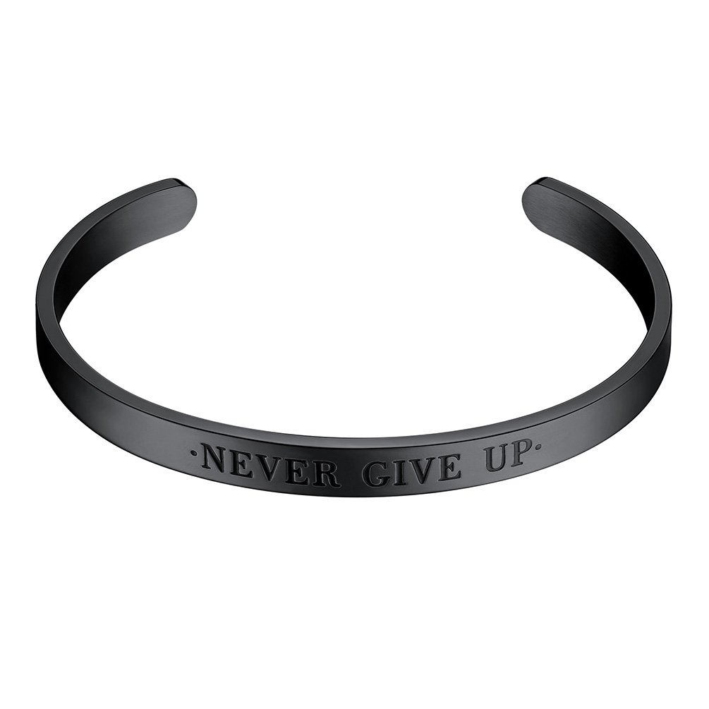 PROSTEEL Never Give Up Black Bracelet Cuff Mens Inspirational Bracelets For Women Stainless Steel Cuff Bracelet Men