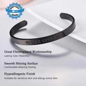 PROSTEEL Never Give Up Black Bracelet Cuff Mens Inspirational Bracelets For Women Stainless Steel Cuff Bracelet Men