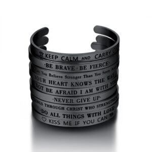 PROSTEEL Never Give Up Black Bracelet Cuff Mens Inspirational Bracelets For Women Stainless Steel Cuff Bracelet Men