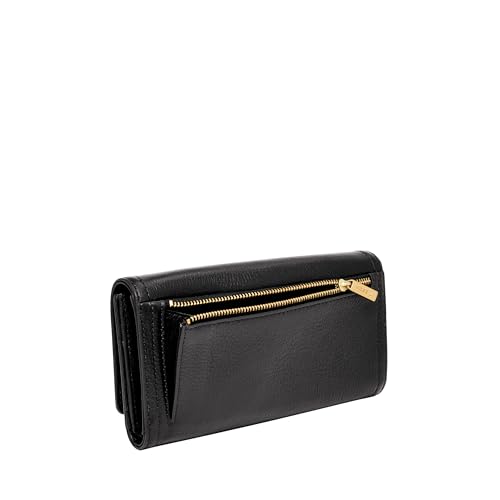 Fossil Women's Logan Leather Wallet RFID Blocking Flap Clutch Organizer, Black (Model: SL7833001)