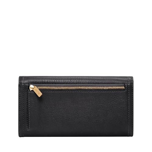 Fossil Women's Logan Leather Wallet RFID Blocking Flap Clutch Organizer, Black (Model: SL7833001)