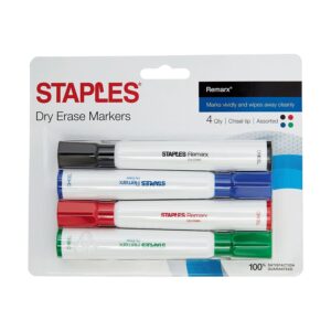 Staples 2056102 Remarx Dry Erase Markers Chisel Point Assorted 4/Pack (29205)