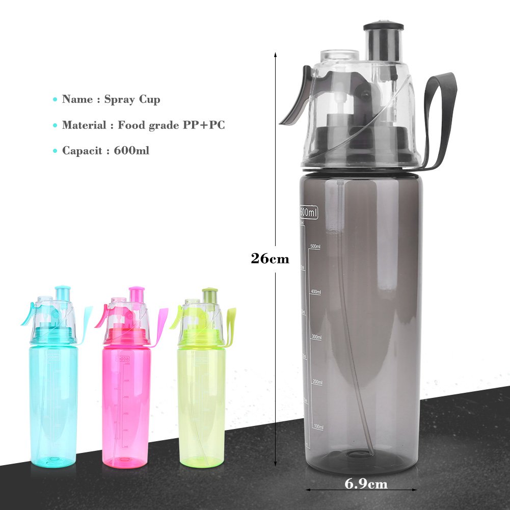 Plastic Water Bottle, 600ML Wide Mouth Portable Spray-Head Anti-Leak Water Bottle for Sports School Cycling Gym Yoga(Blue)