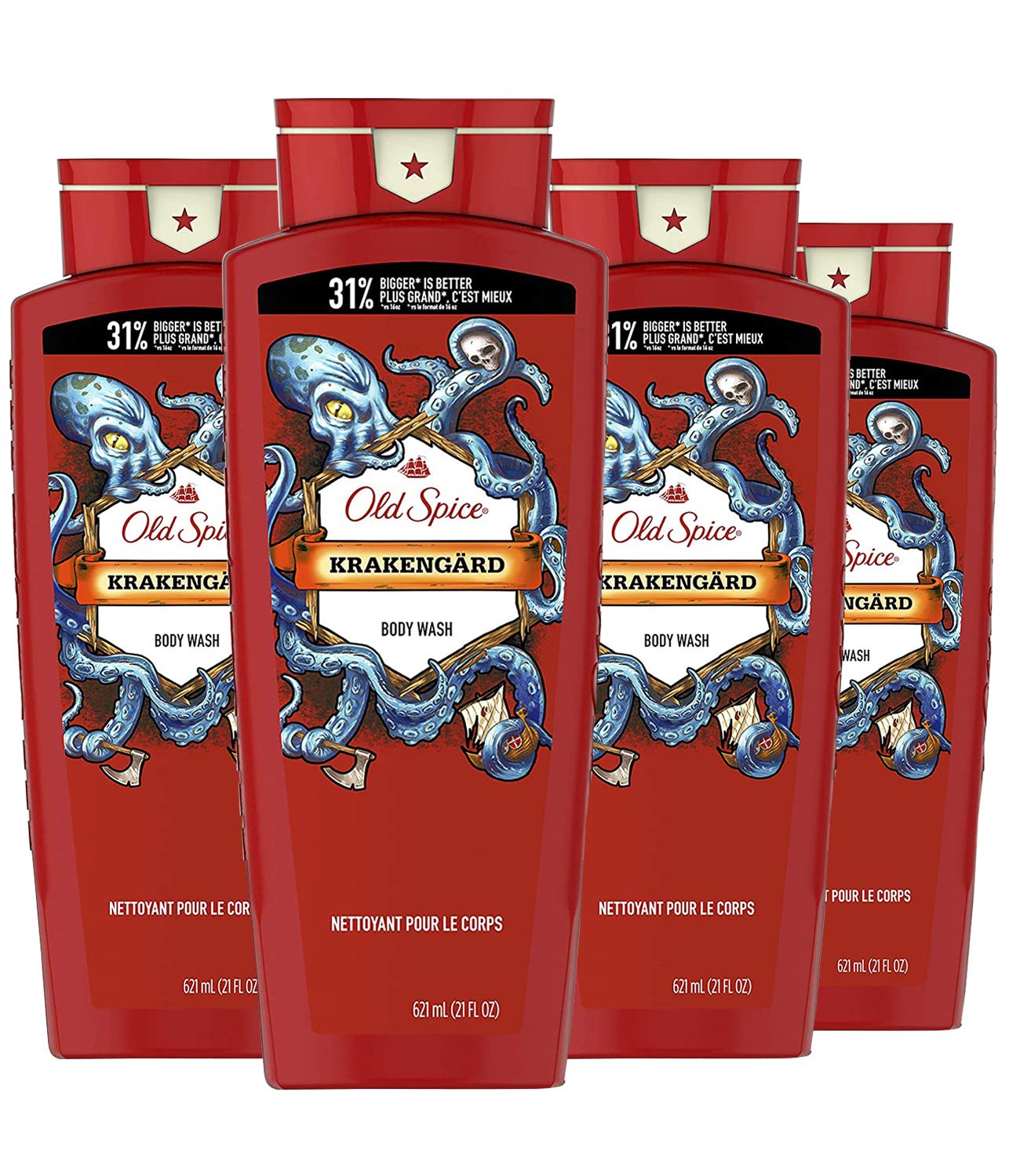 Old Spice Body Wash for Men Wild Collection Krakengard Scent Pack Of 4, citrus, 21 Fl Oz