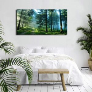 arteWOODS Green Forest Canvas Wall Art Living Room Wall Decor Large Nature Pictures Canvas Artwork Contemporary Wall Art Modern Landscape Pine Trees for Kitchen Office Home Decoration 24" x 48"