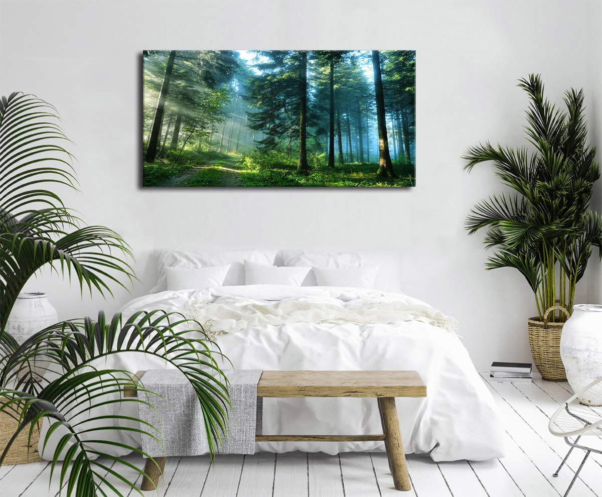 arteWOODS Green Forest Canvas Wall Art Living Room Wall Decor Large Nature Pictures Canvas Artwork Contemporary Wall Art Modern Landscape Pine Trees for Kitchen Office Home Decoration 24" x 48"