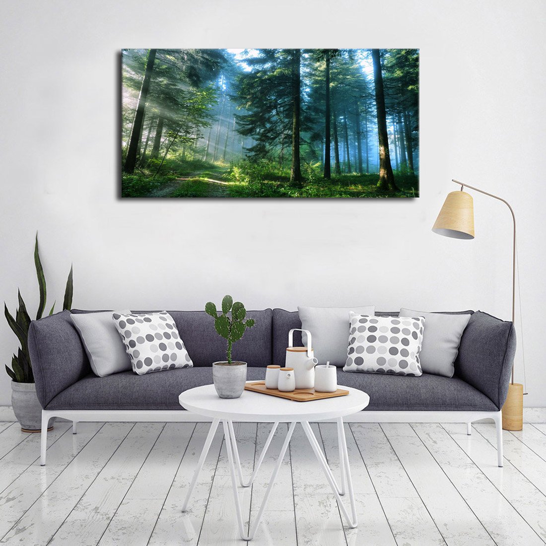 arteWOODS Green Forest Canvas Wall Art Living Room Wall Decor Large Nature Pictures Canvas Artwork Contemporary Wall Art Modern Landscape Pine Trees for Kitchen Office Home Decoration 24" x 48"