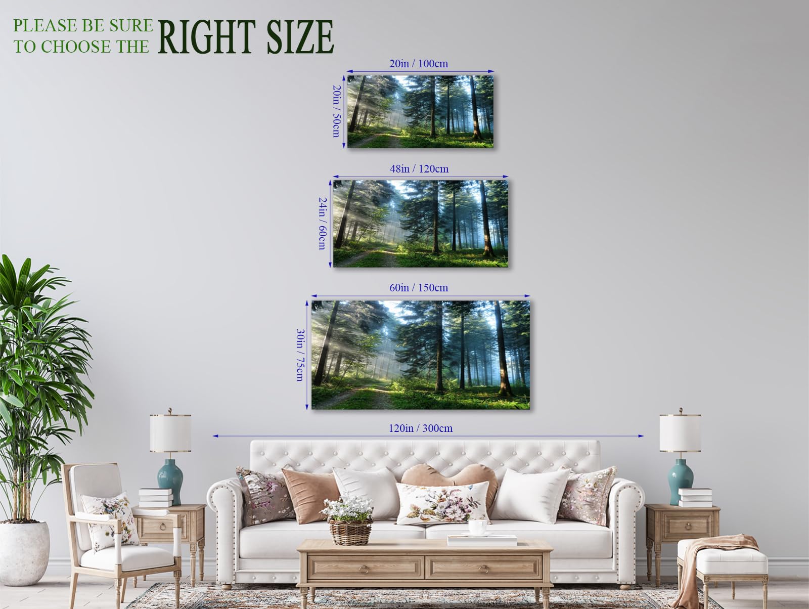 arteWOODS Green Forest Canvas Wall Art Living Room Wall Decor Large Nature Pictures Canvas Artwork Contemporary Wall Art Modern Landscape Pine Trees for Kitchen Office Home Decoration 24" x 48"