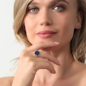 Gem Stone King 925 Sterling Silver Blue Sapphire Ring For Women (5.48 Cttw, Oval 12X10MM, Gemstone September Birthstone, Available In Size 5, 6, 7, 8, 9)