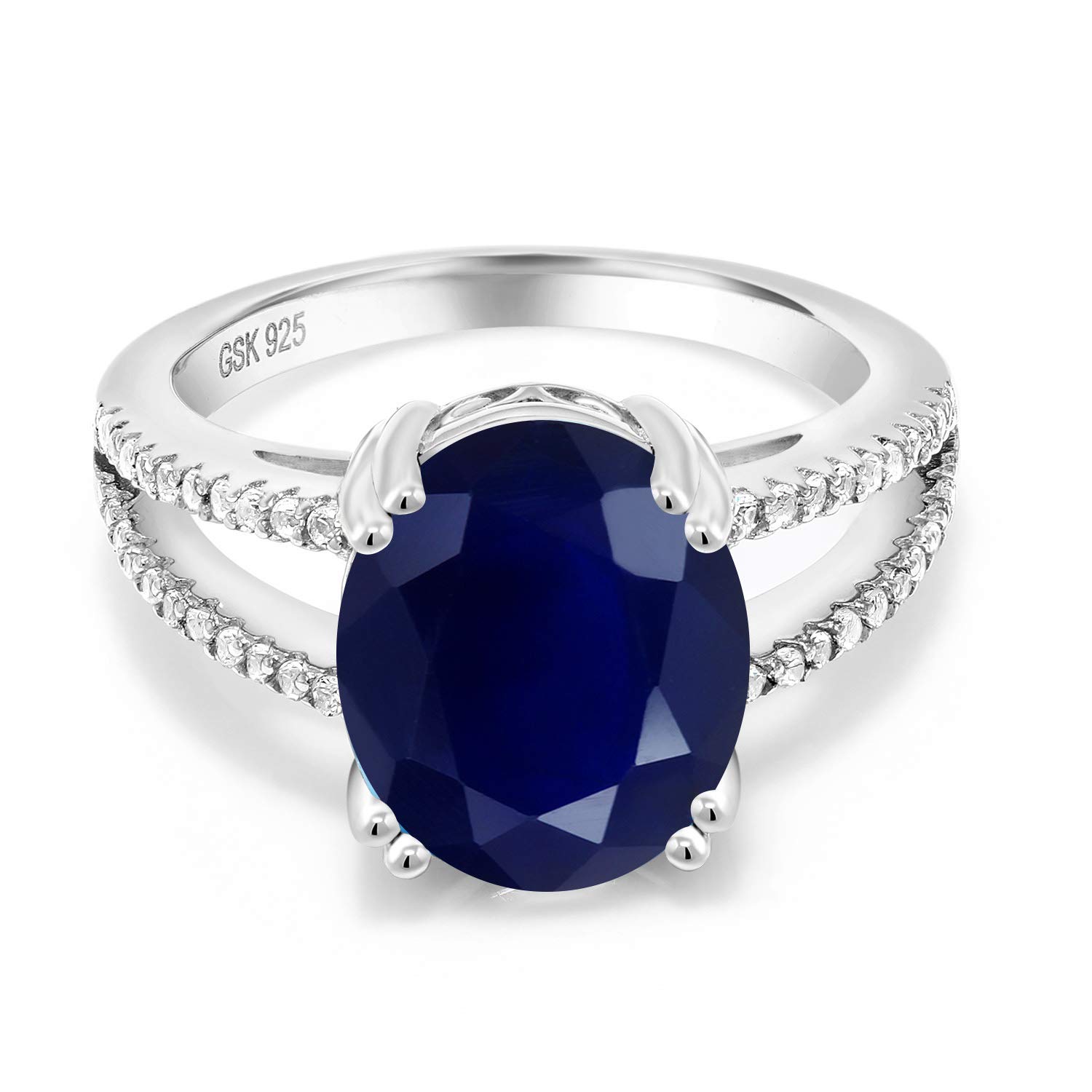 Gem Stone King 925 Sterling Silver Blue Sapphire Ring For Women (5.48 Cttw, Oval 12X10MM, Gemstone September Birthstone, Available In Size 5, 6, 7, 8, 9)