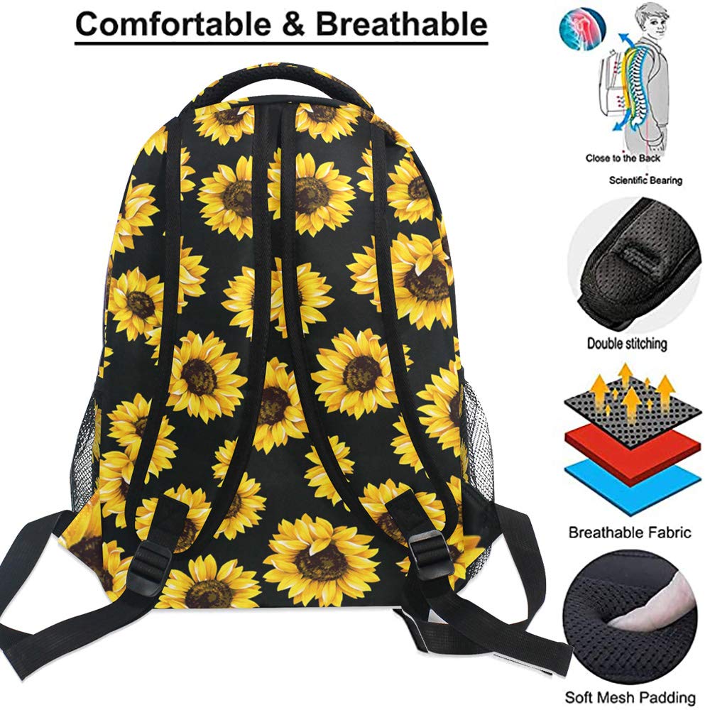 Kcldeci Sunflower Kids Backpack for Girls Sunflower Backpacks Elementary Bookbags School Bags Bookbag Casual Daypack