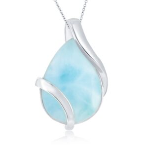 natural larimar necklace for women - larimar jewelry for women - silver and larimar necklaces - blue larimar pendant for women - larimar gemstone necklace pendant - pear shaped statement necklace