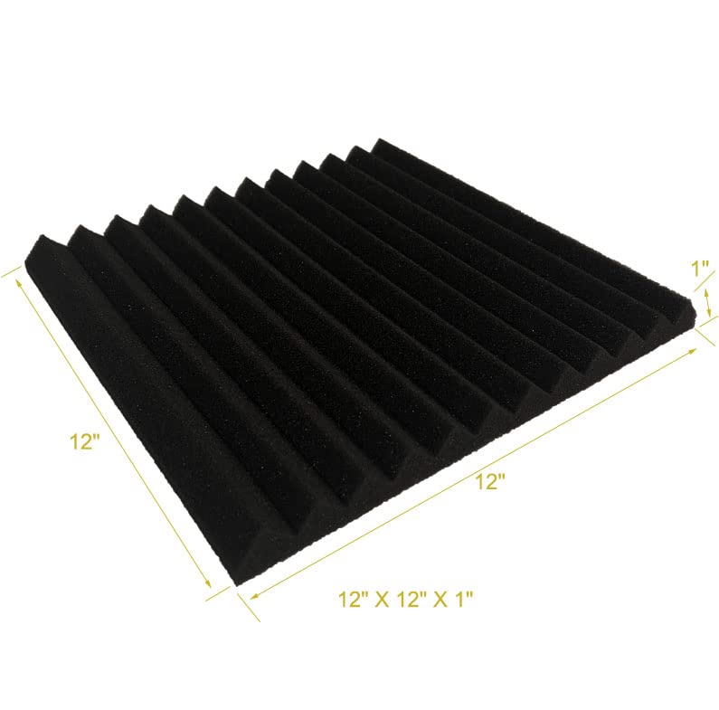 52 Pack Black Double-sided tape 1" x 12" x 12" Acoustic Grid Studio Foam Sound Absorption Wall Panels