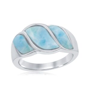 Sterling Silver Natural Larimar Wave Design Ring (Size 8)